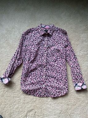 Talbots Blue & Pink Floral Button Down LS Shirt - Sz 4 - EUC - 100% Cotton